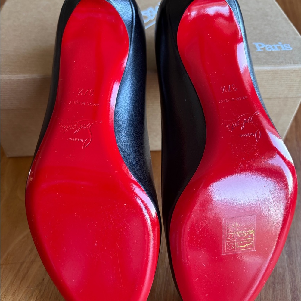 Christian Louboutin Simple Pump 70 Black Leather Heels with Iconic Red Soles - Picture 5 of 8